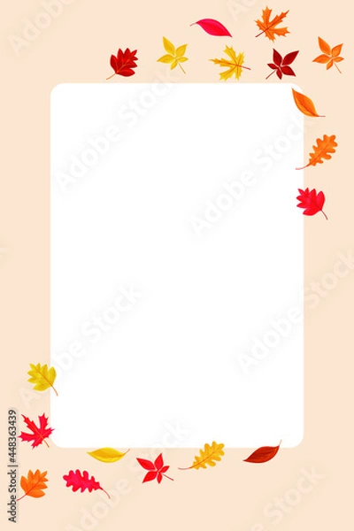 Fototapeta Autumn background frame with colored falling leaves. Vector illustration