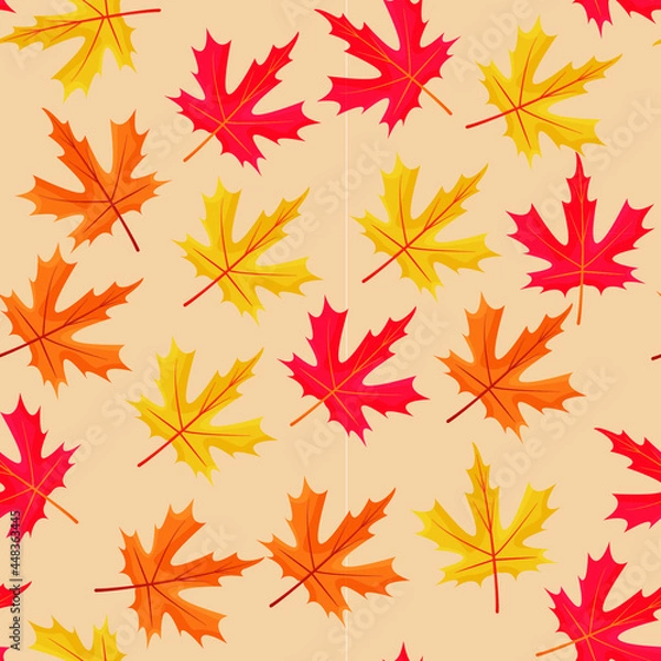 Fototapeta Vector seamless pattern of falling leaves. Background for textile or book covers, wallpapers, design, graphic art, printing, hobby, invitation.