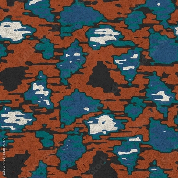 Fototapeta Seamless funky grungy pattern motif for print. High quality illustration. Non print of weird textured dabs of color on paper texture. For surface design printing or any sort.