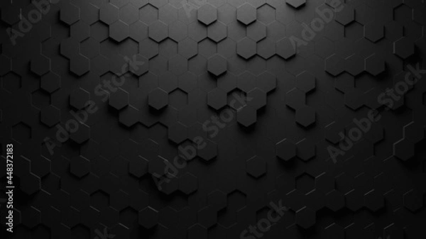 Fototapeta Dark grey hexagon background. Concrete material. 3d render abstract backdrop.