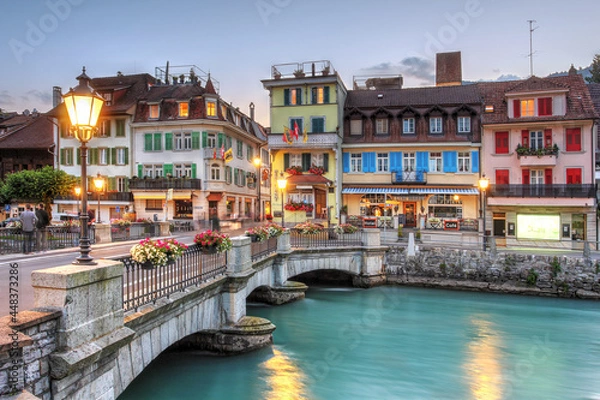 Obraz Bridge over the Aare River between Interlaken and Unterseen, in Bern Canton, Switzerland