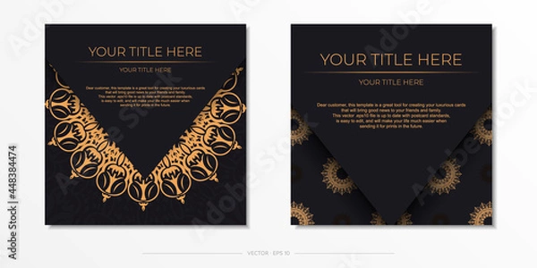 Fototapeta Square Postcard template in Black color with luxurious ornaments. Print-ready invitation design with vintage patterns.