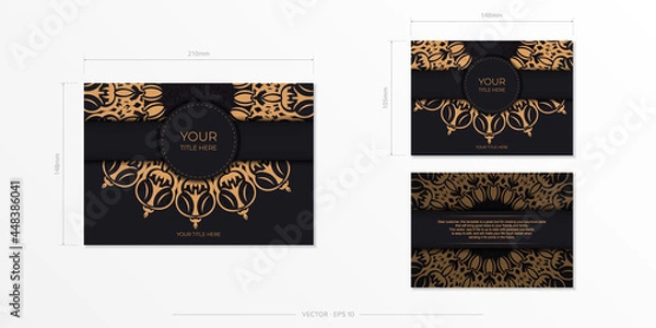Obraz Rectangular Vector postcards in Black color with luxurious patterns. Invitation card design with vintage ornament.
