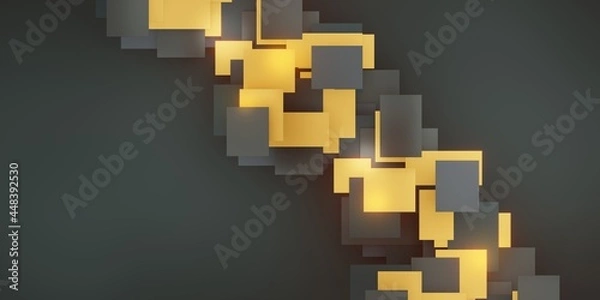 Fototapeta hierarchical background Golden and black geometric tiles Abstract square 3D illustration
