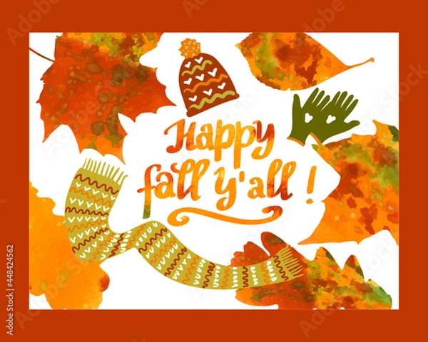 Fototapeta children play  with falling leaves, happy, cheerful, showering themselves with leaves, jumping, rejoicing. Drawing for a poster, card, background, banner