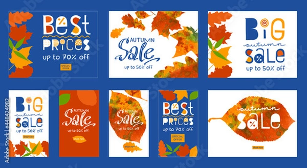 Fototapeta A set of advertising banners for the autumn sale in the online store. Options for the computer and the mobile version. It can be used as an advertising flyer or poster design .