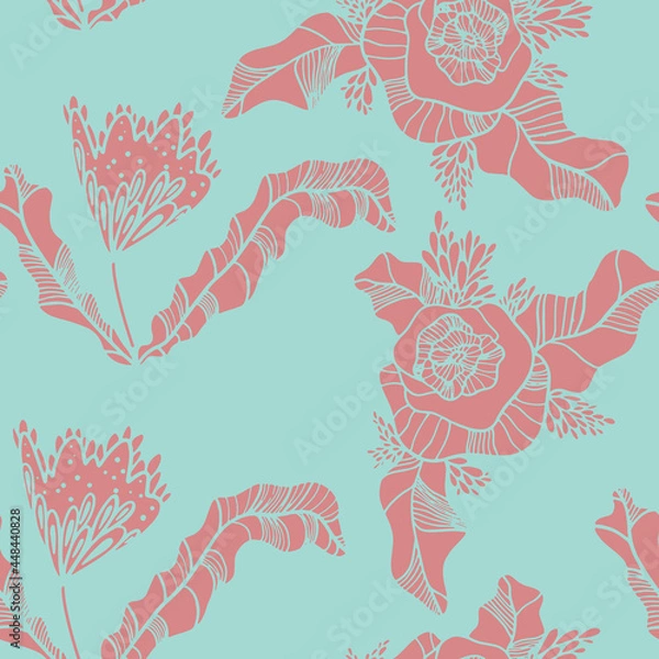 Obraz Abstract flower shapes vector seamless pattern. Design element 