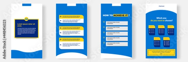 Fototapeta Social media faq, question, answer stories banner layout template with geometric shape background and bubble message design element in blue yellow white color