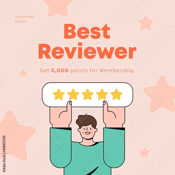 Fototapeta Get a five-star rating. review event. shopping event. Vector illustration.