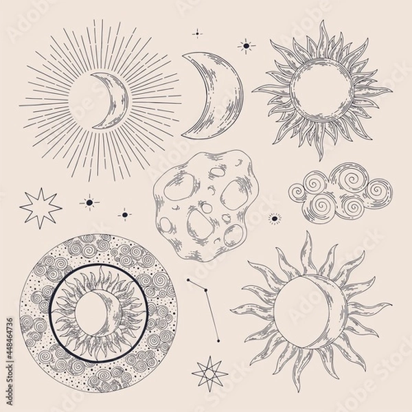Fototapeta Celestial illustrations. Vector set. Hand drawing. Illustration for design