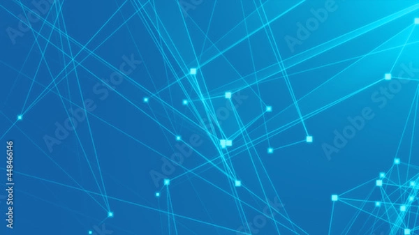 Fototapeta Abstract blue polygon tech network with connect technology background. Abstract dots and lines texture background. 3d rendering.