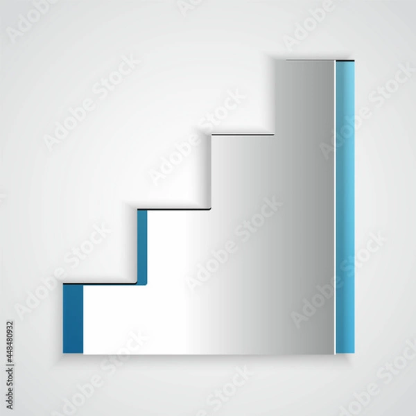 Fototapeta Paper cut Staircase icon isolated on grey background. Paper art style. Vector
