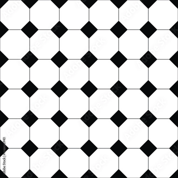 Fototapeta Seamless vector pattern. Classic geometric tiles background. Black and white interior tilling texture with squares and pentagon shapes.