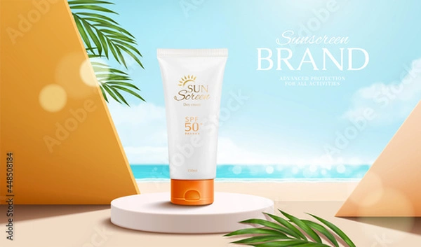 Fototapeta 3d summer sunscreen tube ad banner