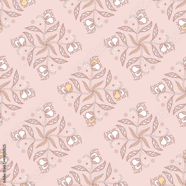 Fototapeta Vector Guava Tropical Fruit Rhombus in Pink seamless pattern background. Perfect for fabric, wallpaper and scrapbooking projects.