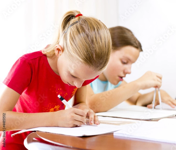 Fototapeta Two girls doing their homework