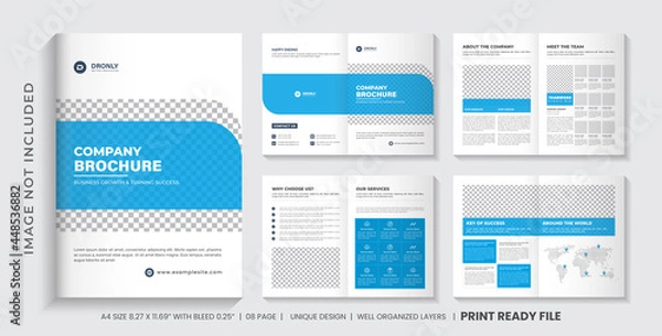 Fototapeta Blue Company brochure template layout design, Minimal Business brochure design template, 8 Pages Corporate brochure template layout Design with blue accent
