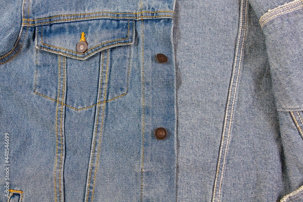 Fototapeta Denim material close up top view jeans material