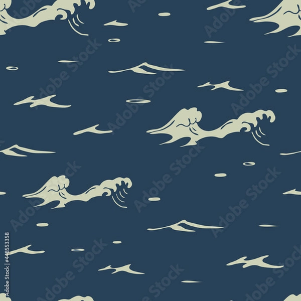 Fototapeta Seamless vector pattern with moody ocean texture on grey background. Simple wavy sea wallpaper design. Decorative water fashion textile.
