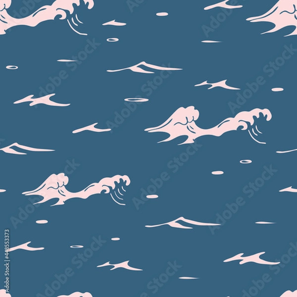 Fototapeta Seamless vector pattern with moody sea on grey background. Simple ocean wave wallpaper texture. Decorative weather fashion textile.