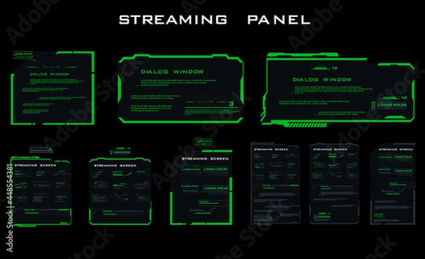 Fototapeta Set of modern dialog HUD interface elements. Green streaming bar. Information boards and blocks with a frame for online communication