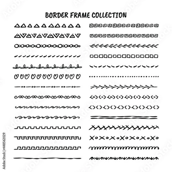 Fototapeta Hand drawn line, border, frame design element set isolated on white background