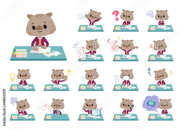 Fototapeta 勉強に関するイノシシの女の子のセット