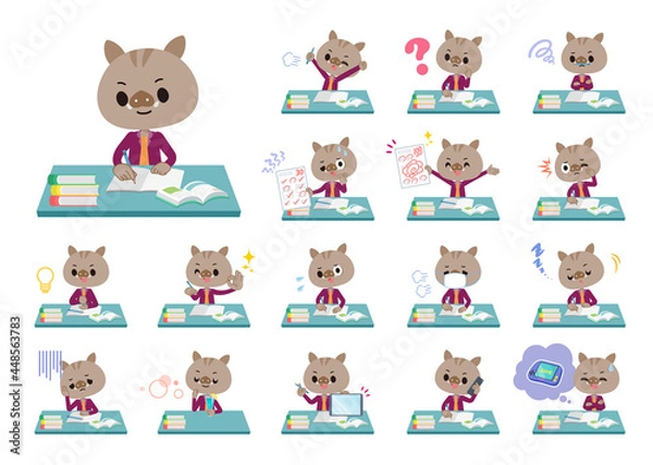 Fototapeta 勉強に関するイノシシの男の子のセット