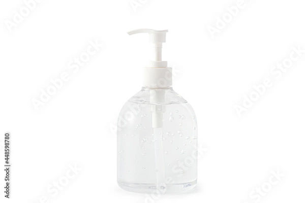 Obraz alcohol gel bottle isolated on white background, Washing your hand by alcohol sanitizer gel for protecting infection from a Covid-19 virus.