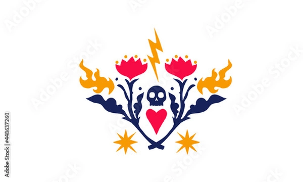 Obraz Cross flowers skull