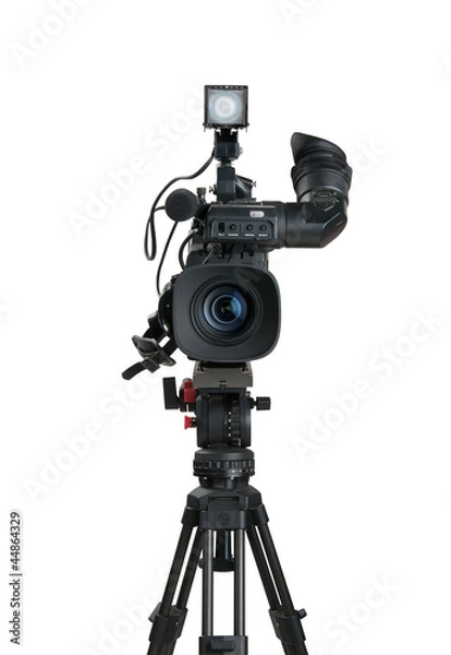 Fototapeta Professional digital video camera, isolated on white background