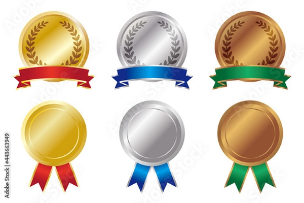 Fototapeta 輝く鮮やかな金銀銅メダルのアイコンセット/白背景