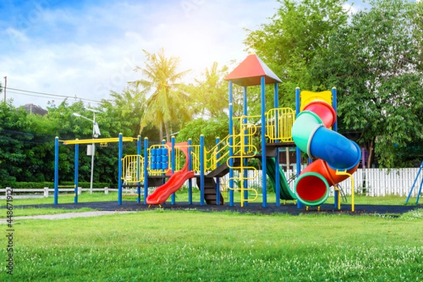 Obraz Colorful playground on yard in the park.