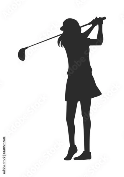 Fototapeta ゴルフのイラスト。女性がスイングしてるシルエット。