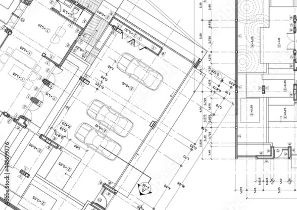 Fototapeta Write a blueprint architecture for building.