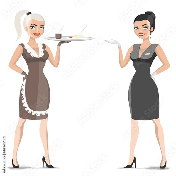 Fototapeta adorable waitresses with a tray - stylish art for posters and advertisements