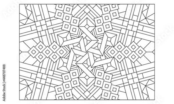 Fototapeta Landscape coloring pages for adults. Coloring-#228 Coloring Page of hexagonal mandala with variations in stripes pattern on the background. EPS8 file.