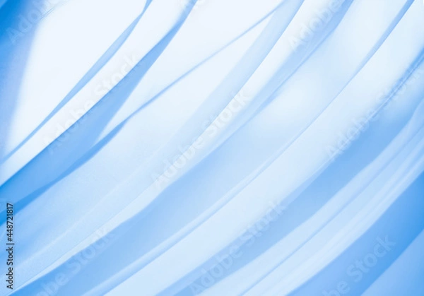 Fototapeta Photo. Blue transparent fabric lines and waves with copy space. light blue elegant material lines. sky blue  elegant  drapery curtain for window. Interior design decoration.
