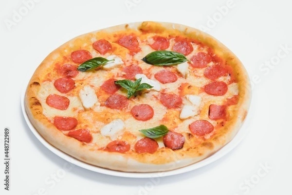 Fototapeta Mixed pizza from top isolated on white background clipping path included.