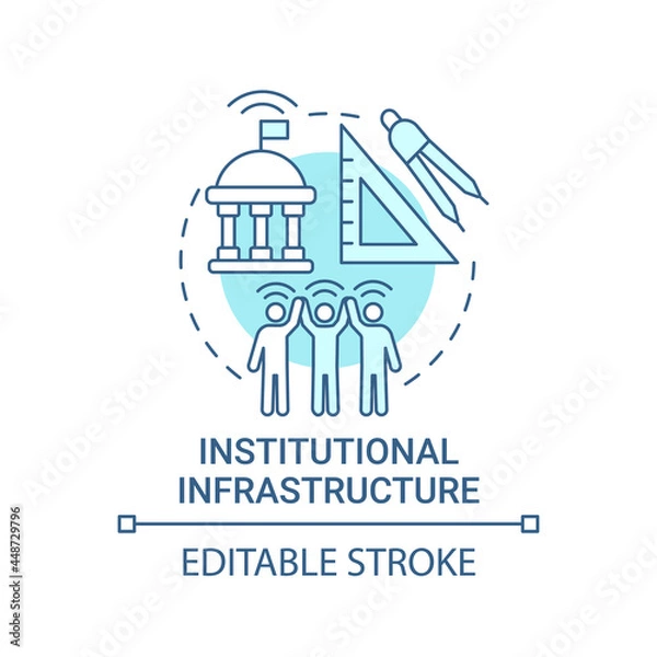 Fototapeta Institutional infrastructure blue concept icon. Organizational structure abstract idea thin line illustration. Political and economic systems. Vector isolated outline color drawing. Editable stroke