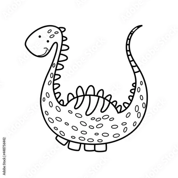 Fototapeta Illustration Dinosaur diplodocus in doodle style. An isolated object on a white background. An animal of the Jurassic period similar to a dragon. Coloring pages for kids activity game