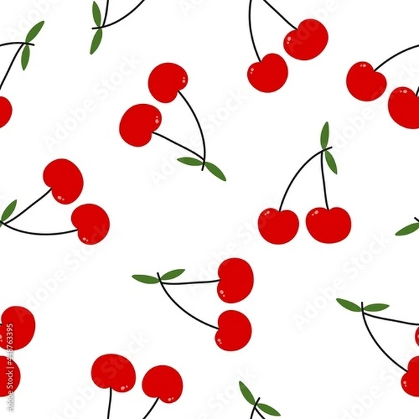 Fototapeta Red cherry. Seamless pattern with berries. A simple vector ornament. For fabric, wrapping paper and decor
