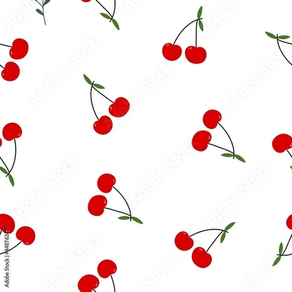 Fototapeta Red cherry. Seamless pattern with berries. A simple vector ornament. For fabric, wrapping paper and decor