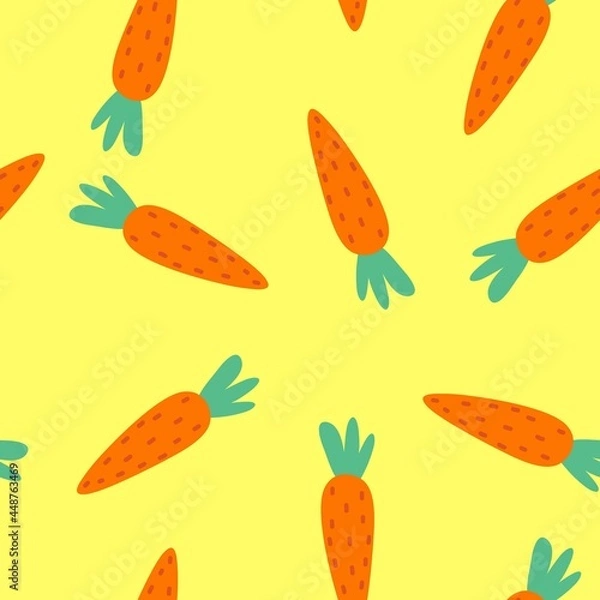 Fototapeta Orange carrots. Seamless vector pattern with vegetables. Vegetarianism and health. For fabric, wrapping paper and decor