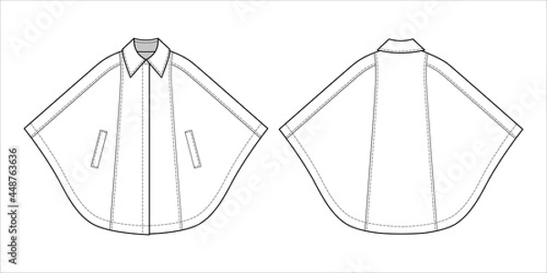 Fototapeta Fashion technical drawing of classic cape with collar