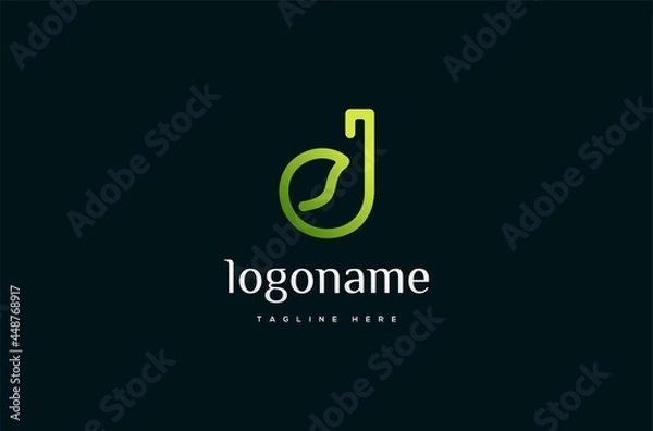 Fototapeta monoline leaf letter J logo design element