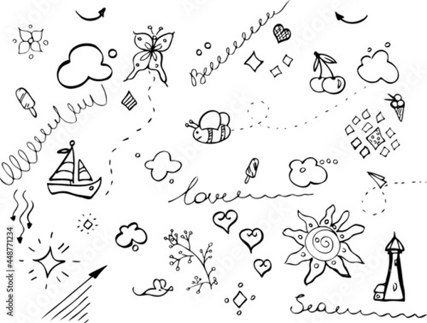 Fototapeta vector doodle stars and line in black color