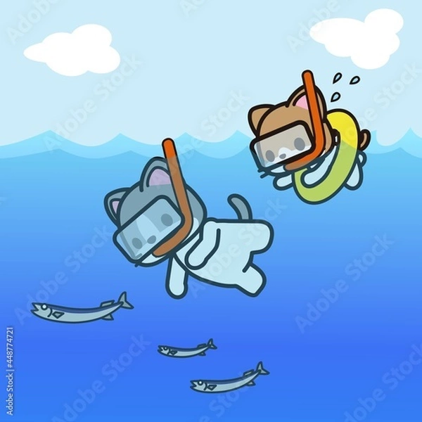 Fototapeta シュノーケリングをする猫達