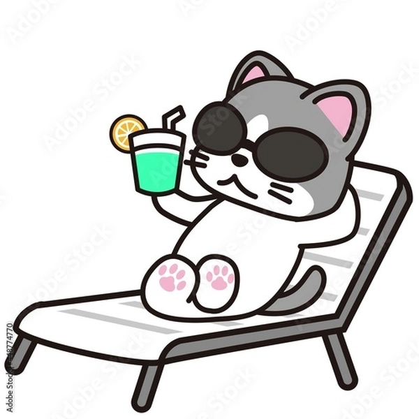 Fototapeta 日光浴しているサングラスをかけた猫