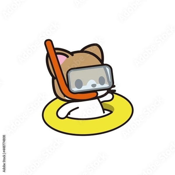 Fototapeta 浮き輪で泳ぐ猫